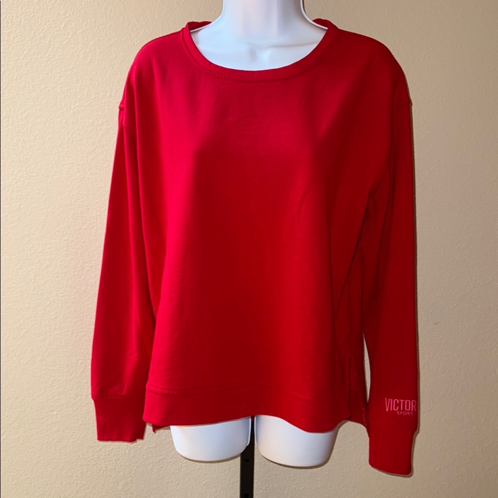 Victoria's Secret Sport Women’s Vibrant Red Sweatshirt Keyhole Back High Low M